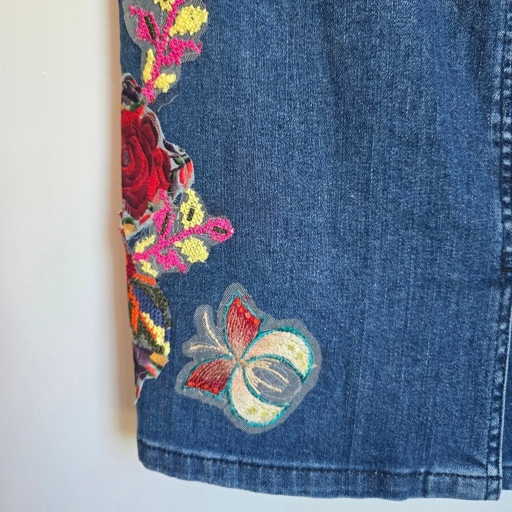 Anthropologie NEW Cecilia Prado Gardeners Denim Embroidered Jean Skirt SZ Small - Picture 8 of 13